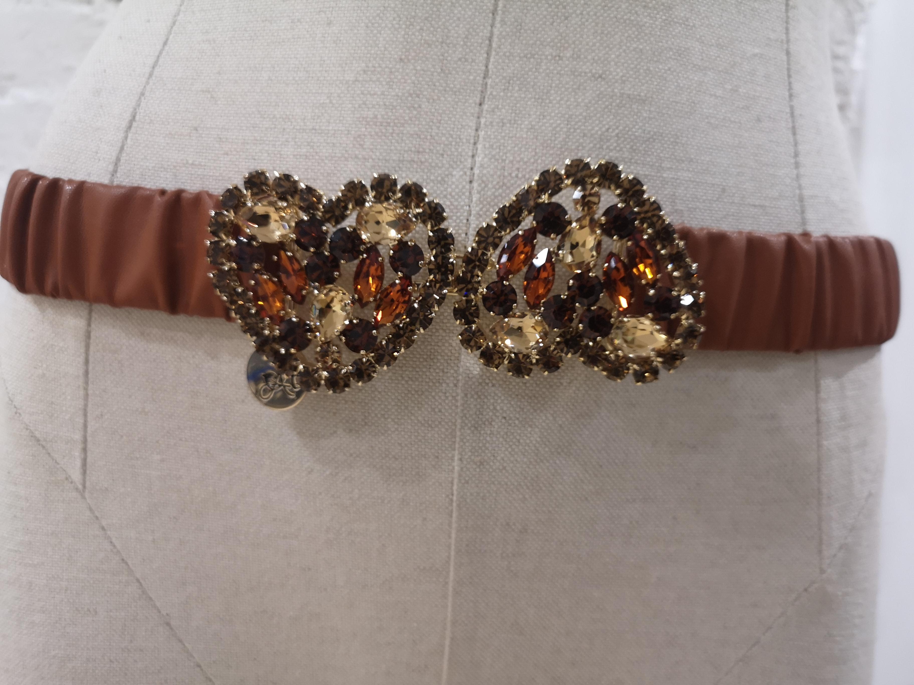 Brown leather swarovski hearts belt 1