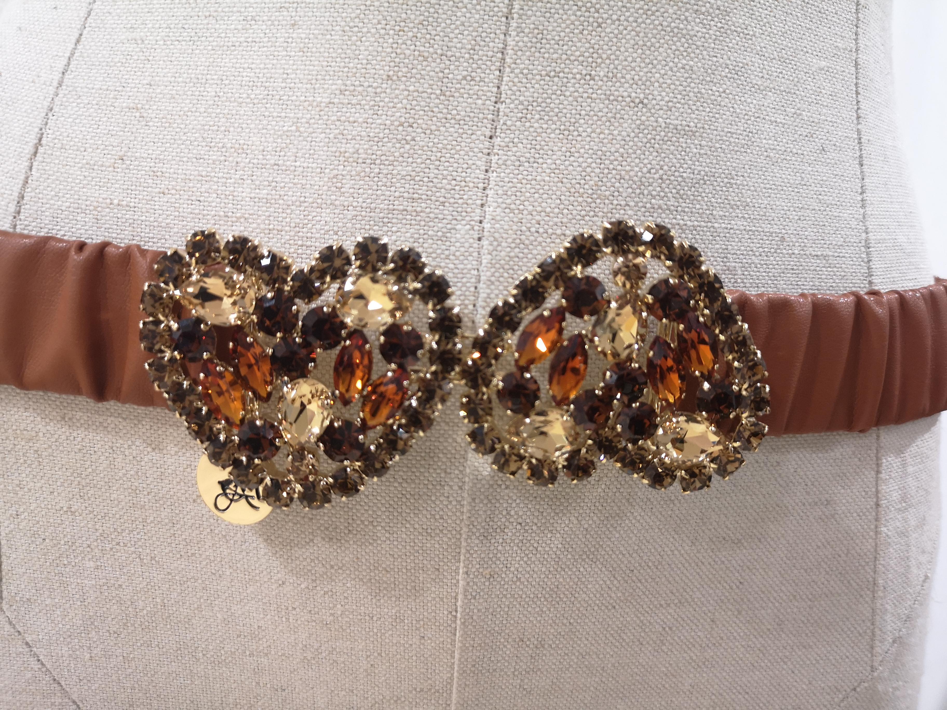 Brown leather swarovski hearts belt 2