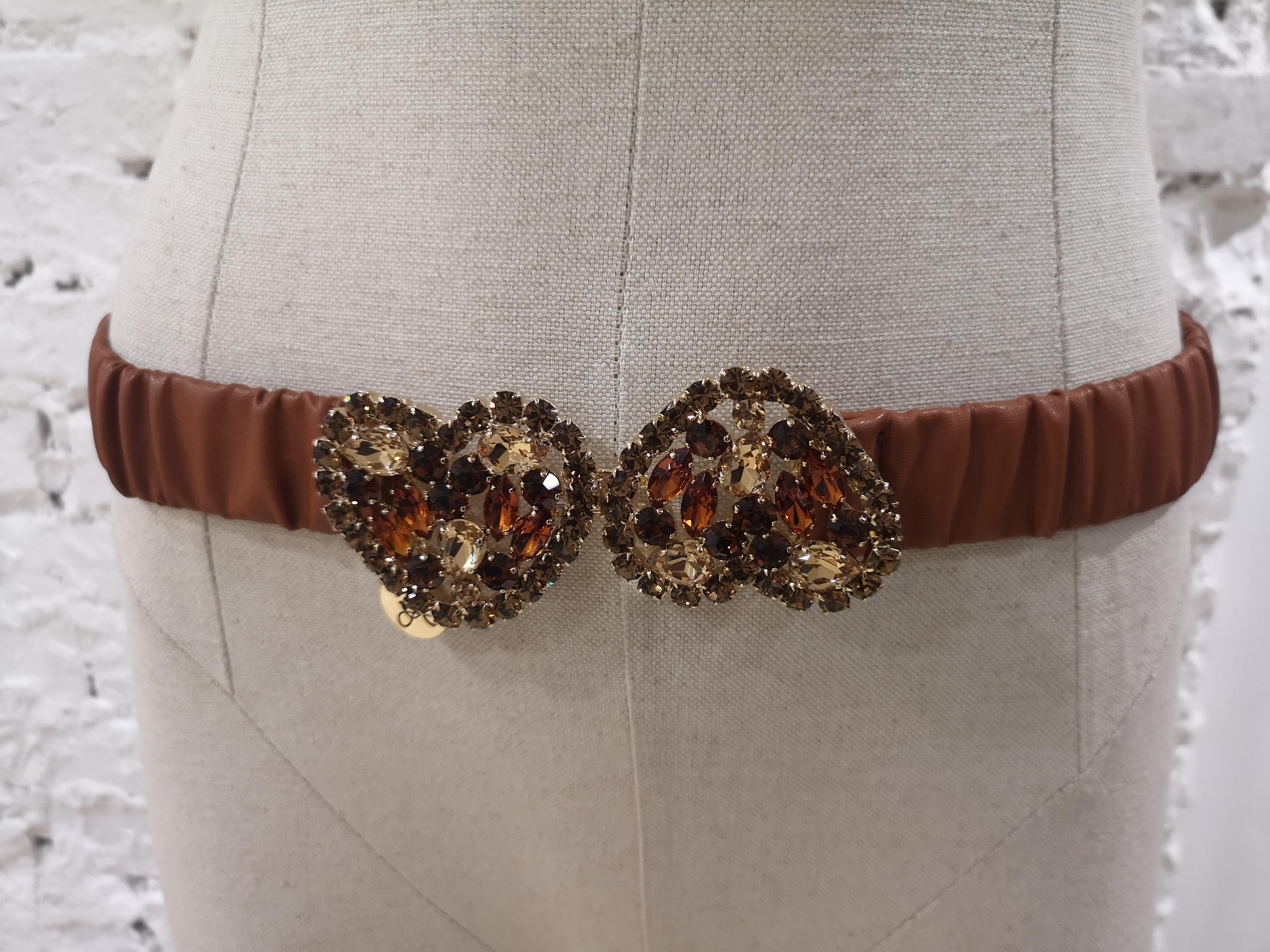 Brown leather swarovski hearts belt 5