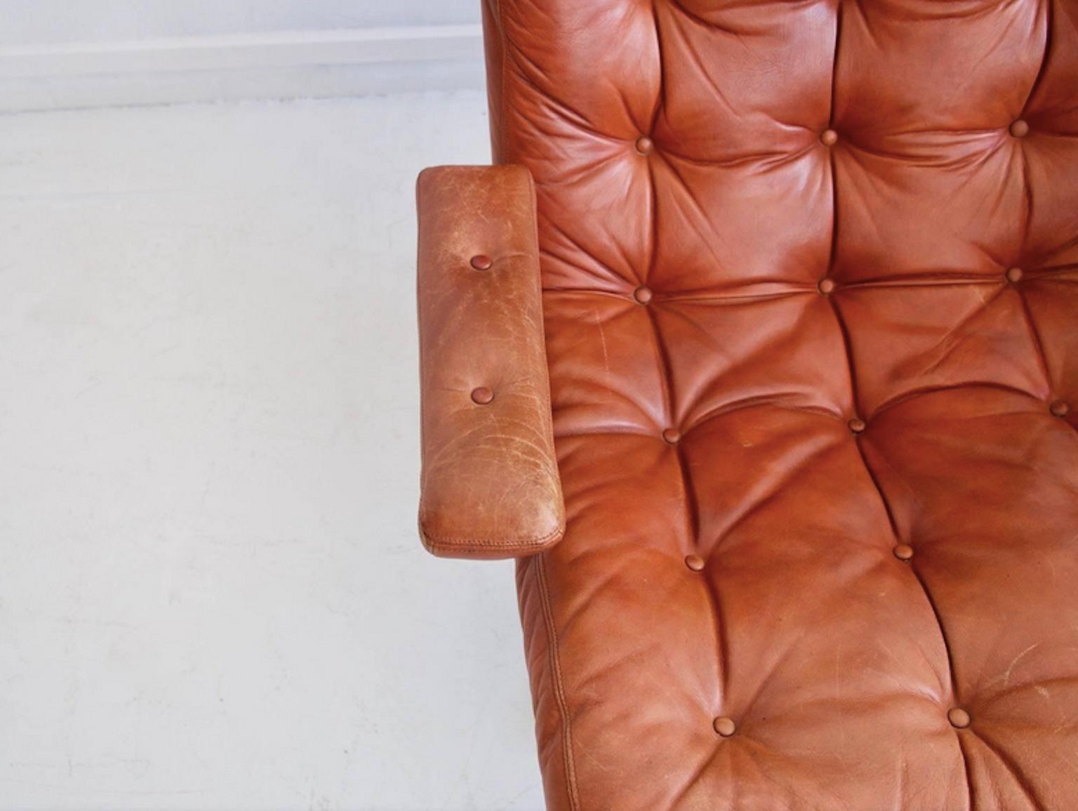 Brown leder drehstuhl by Göte Möbler (Dänisch) im Angebot