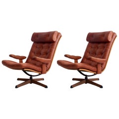 Brown Leather Swivel Chair by Göte Möbler