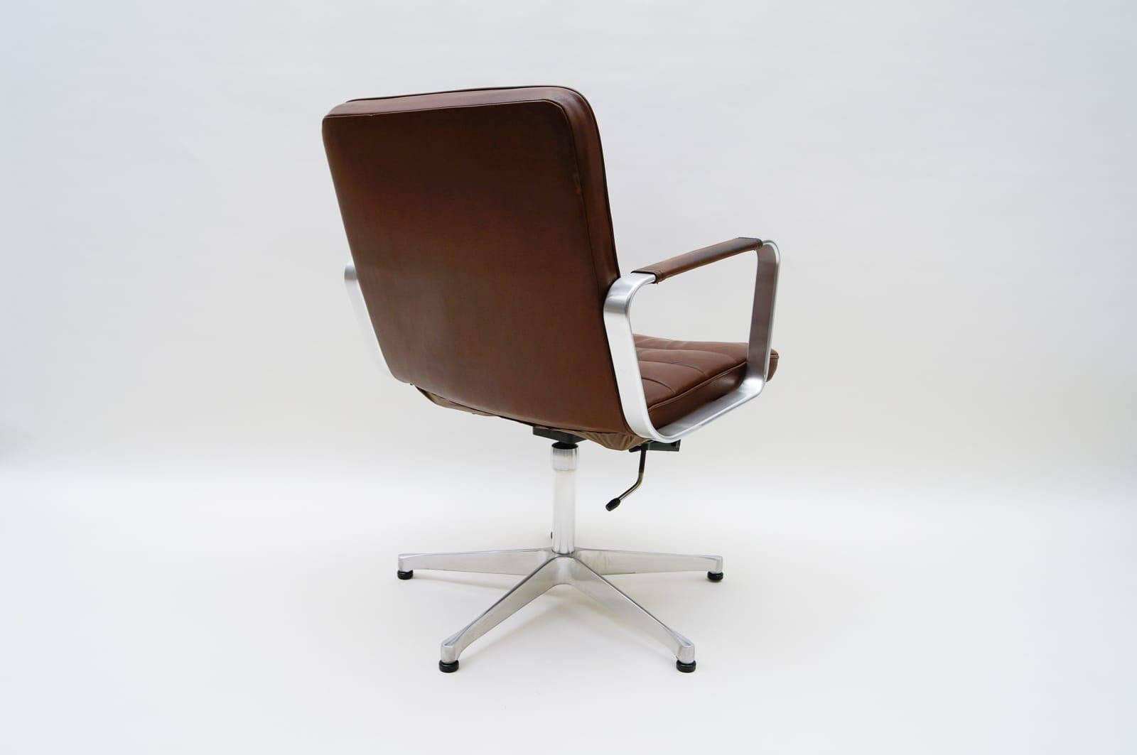 Metal Brown Leather Swivel Chair by Karl-Erik Ekselius for AB J.O. Carlsson, 1960s