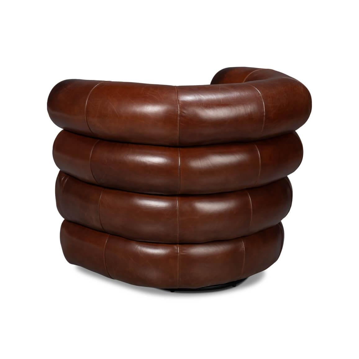Brown Leather Swivel Chair In New Condition For Sale In Westwood, NJ