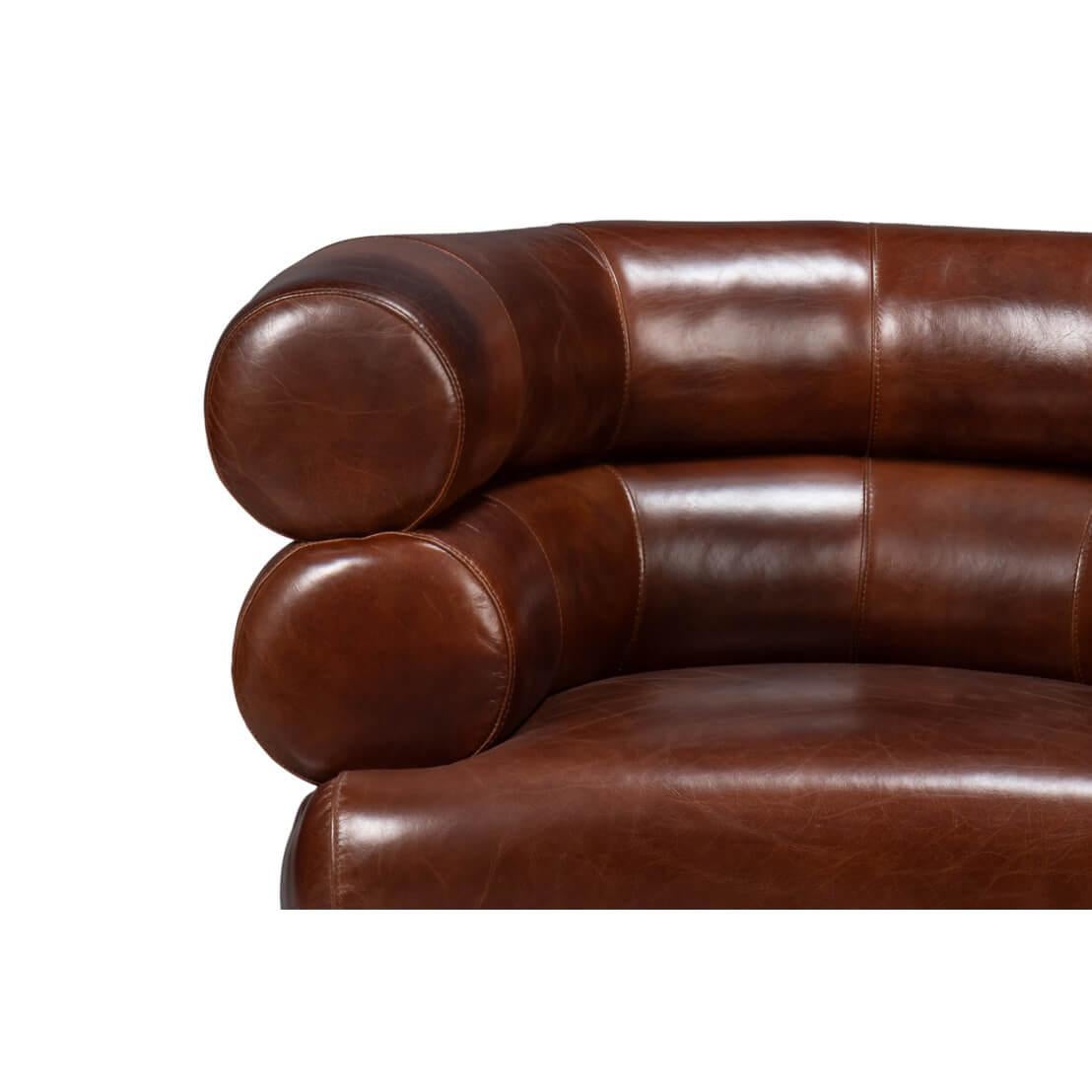 Contemporary Brown Leather Swivel Chair For Sale