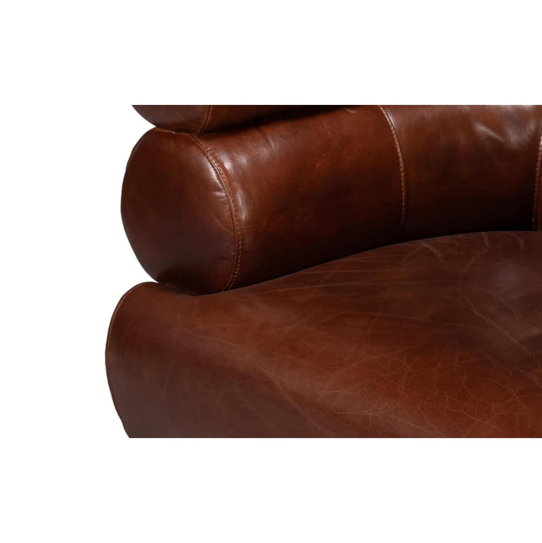 Brown Leather Swivel Chair For Sale 2