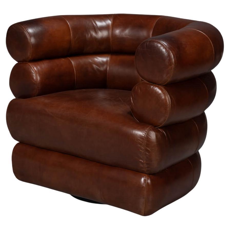 Brown Leather Swivel Chair For Sale