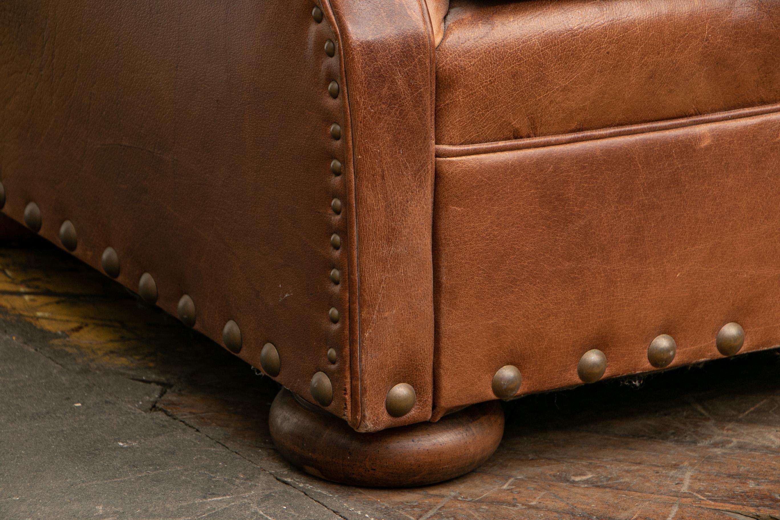 Brown Leather Three-Seat Sofa 5