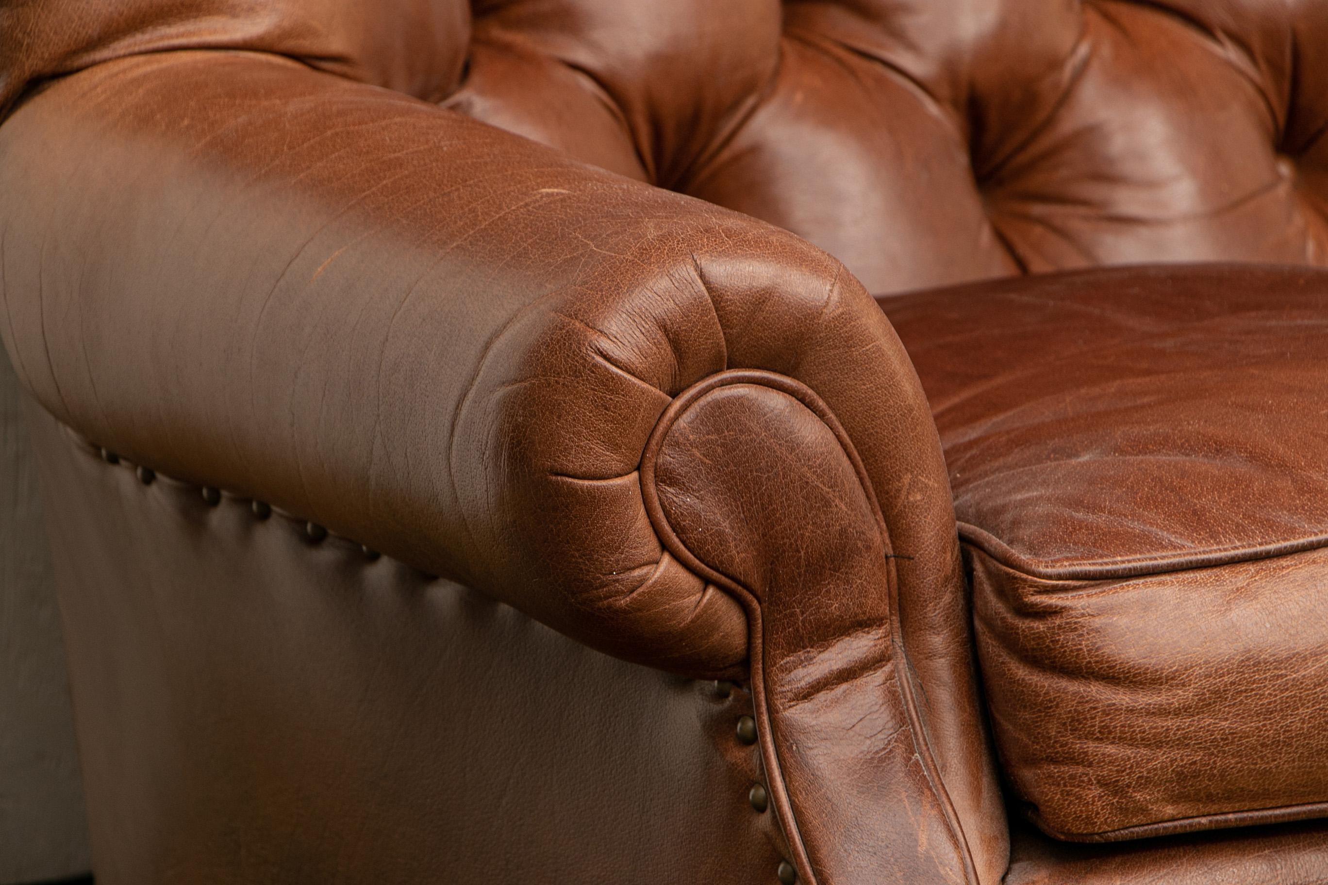 Brown Leather Three-Seat Sofa 6