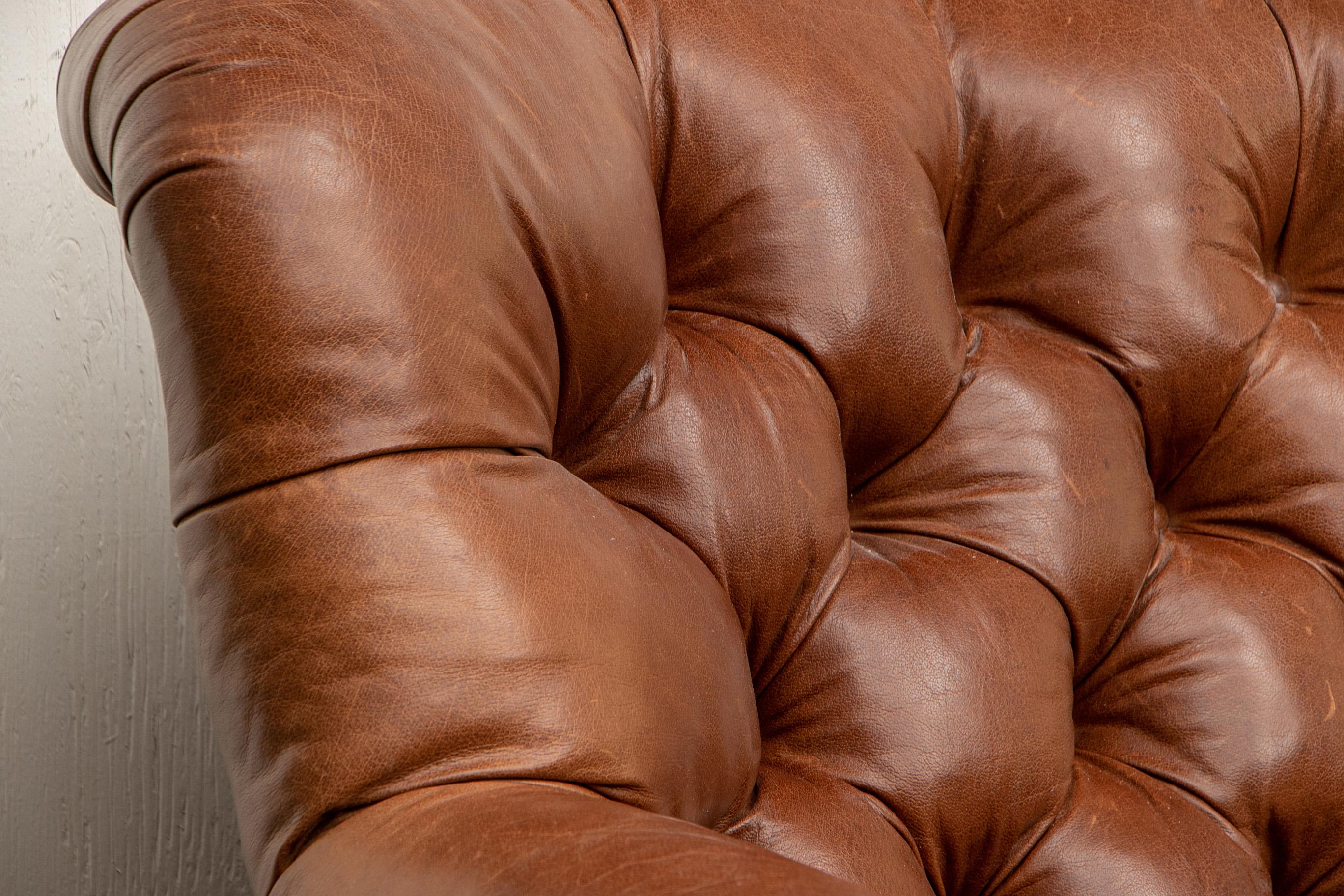 20th Century Brown Leather Three-Seat Sofa