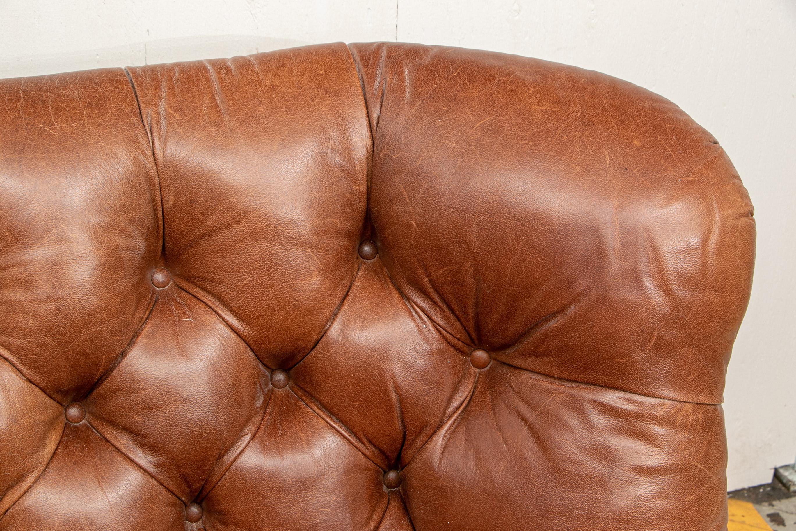 Brown Leather Three-Seat Sofa 4