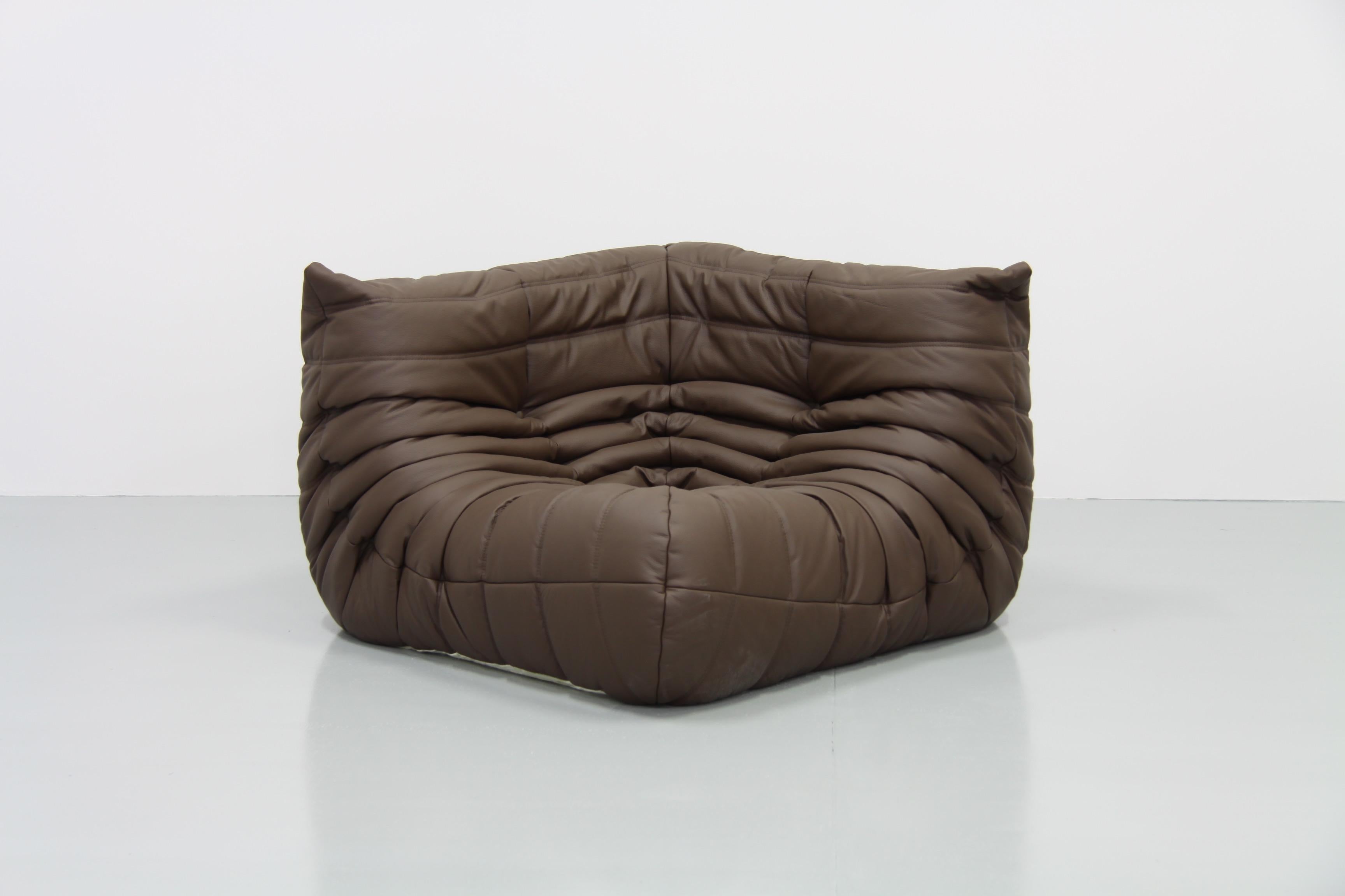 Brown Leather Togo Living Room Set by Michel Ducaroy for Ligne Roset For Sale 5