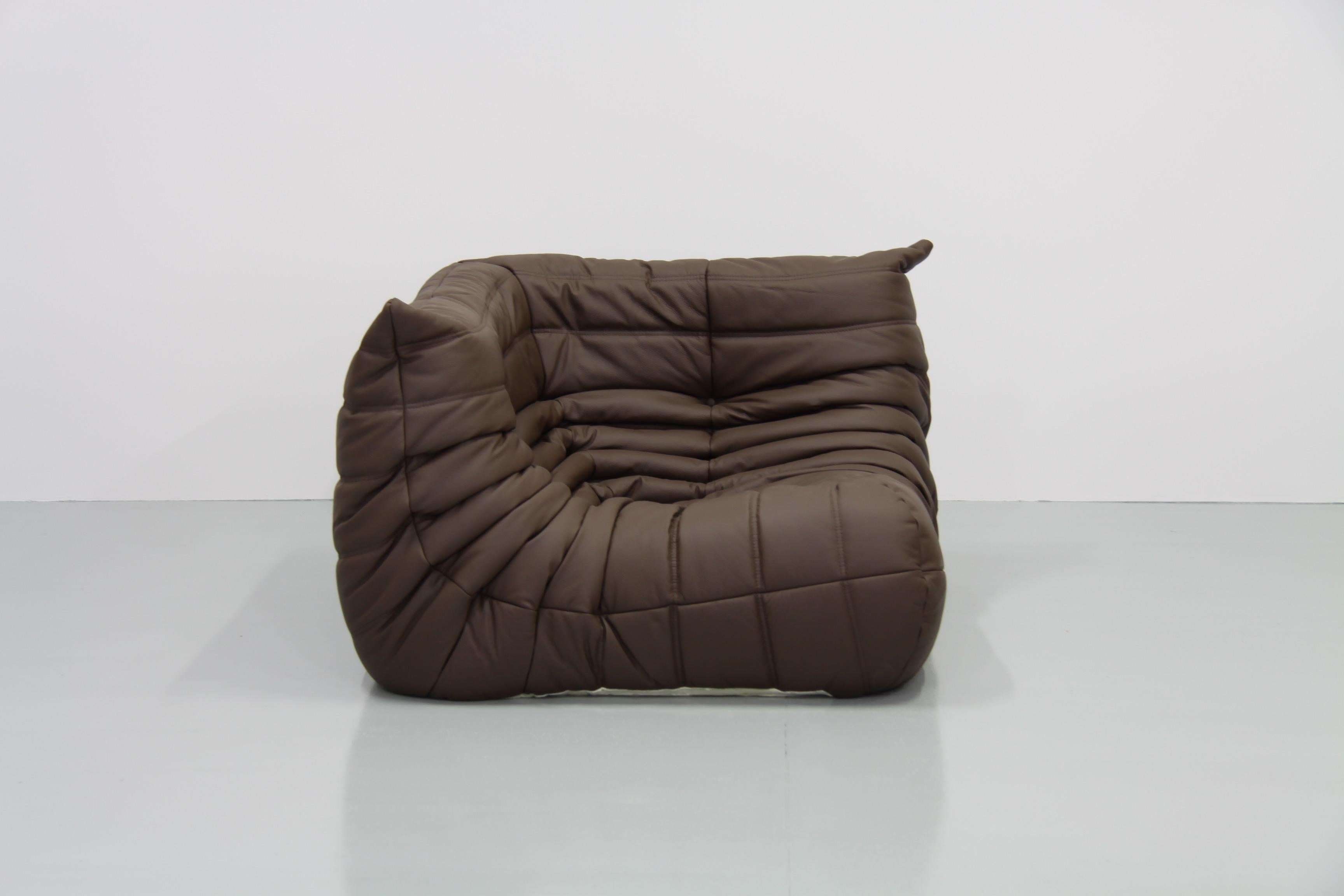 Brown Leather Togo Living Room Set by Michel Ducaroy for Ligne Roset For Sale 6