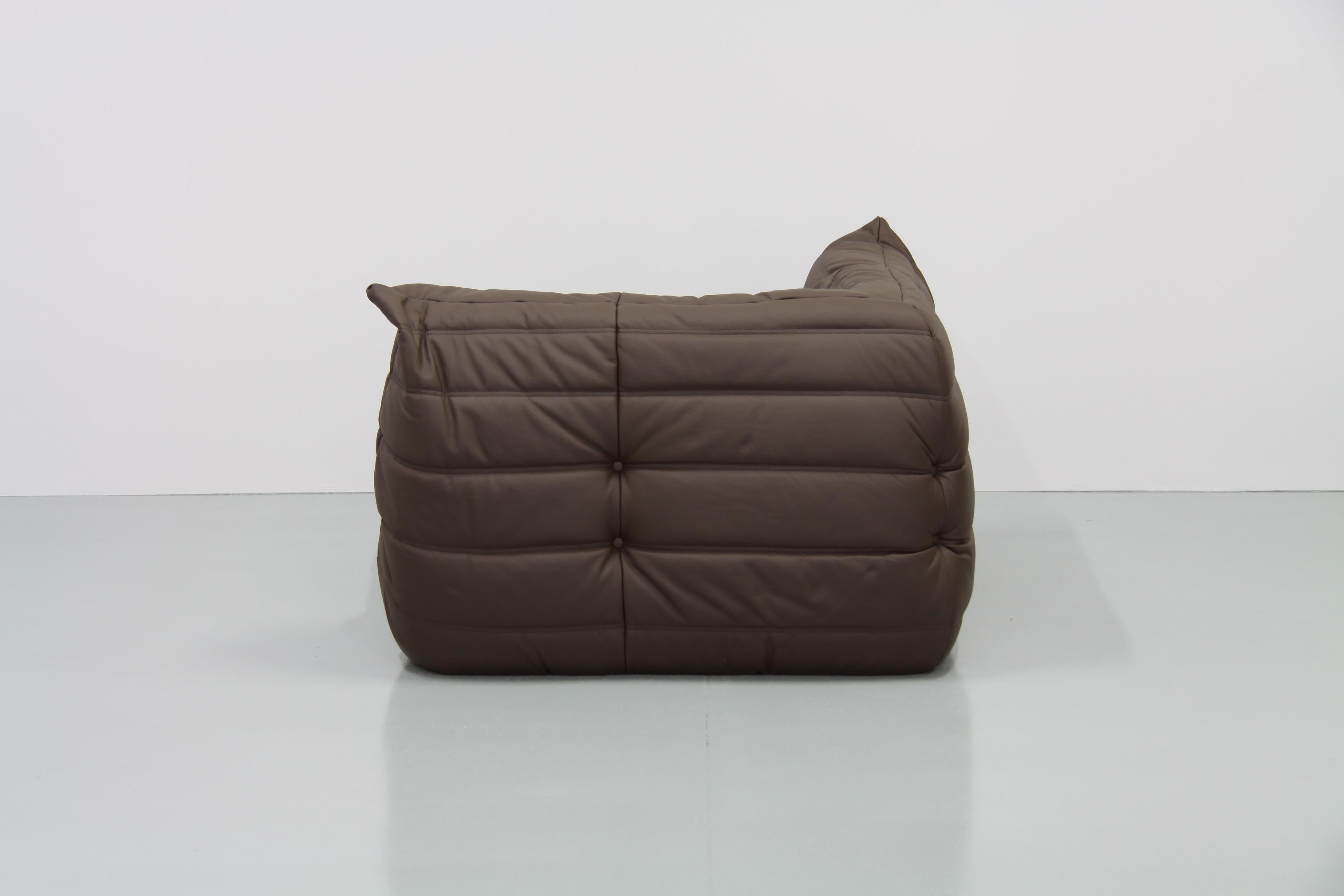 Brown Leather Togo Living Room Set by Michel Ducaroy for Ligne Roset For Sale 8