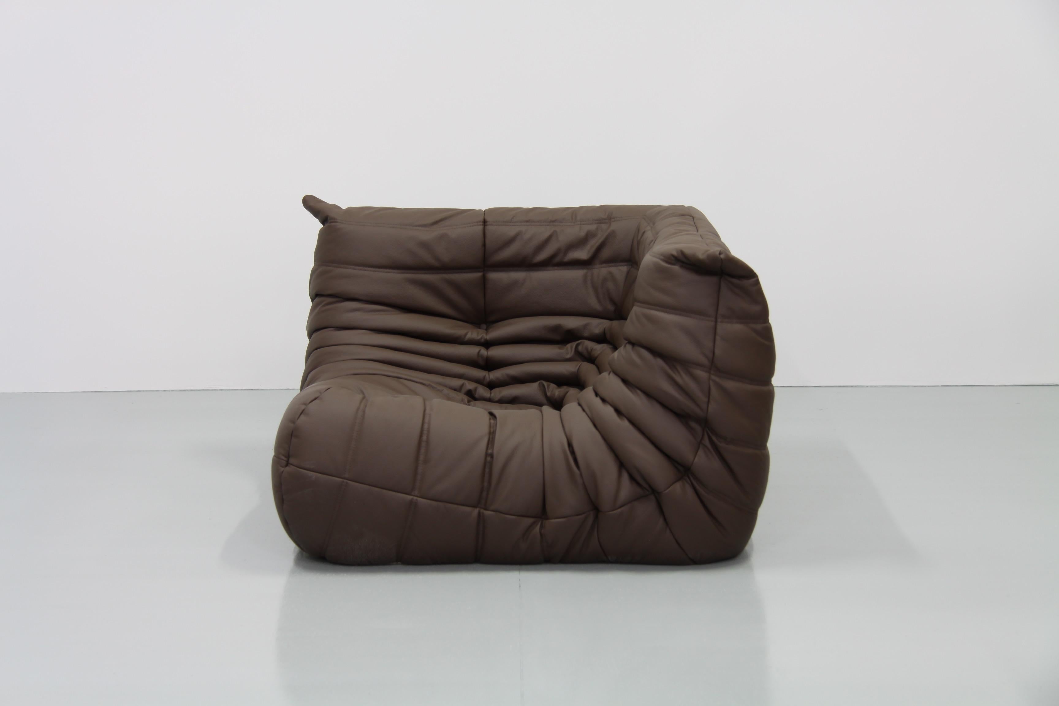 Brown Leather Togo Living Room Set by Michel Ducaroy for Ligne Roset For Sale 9