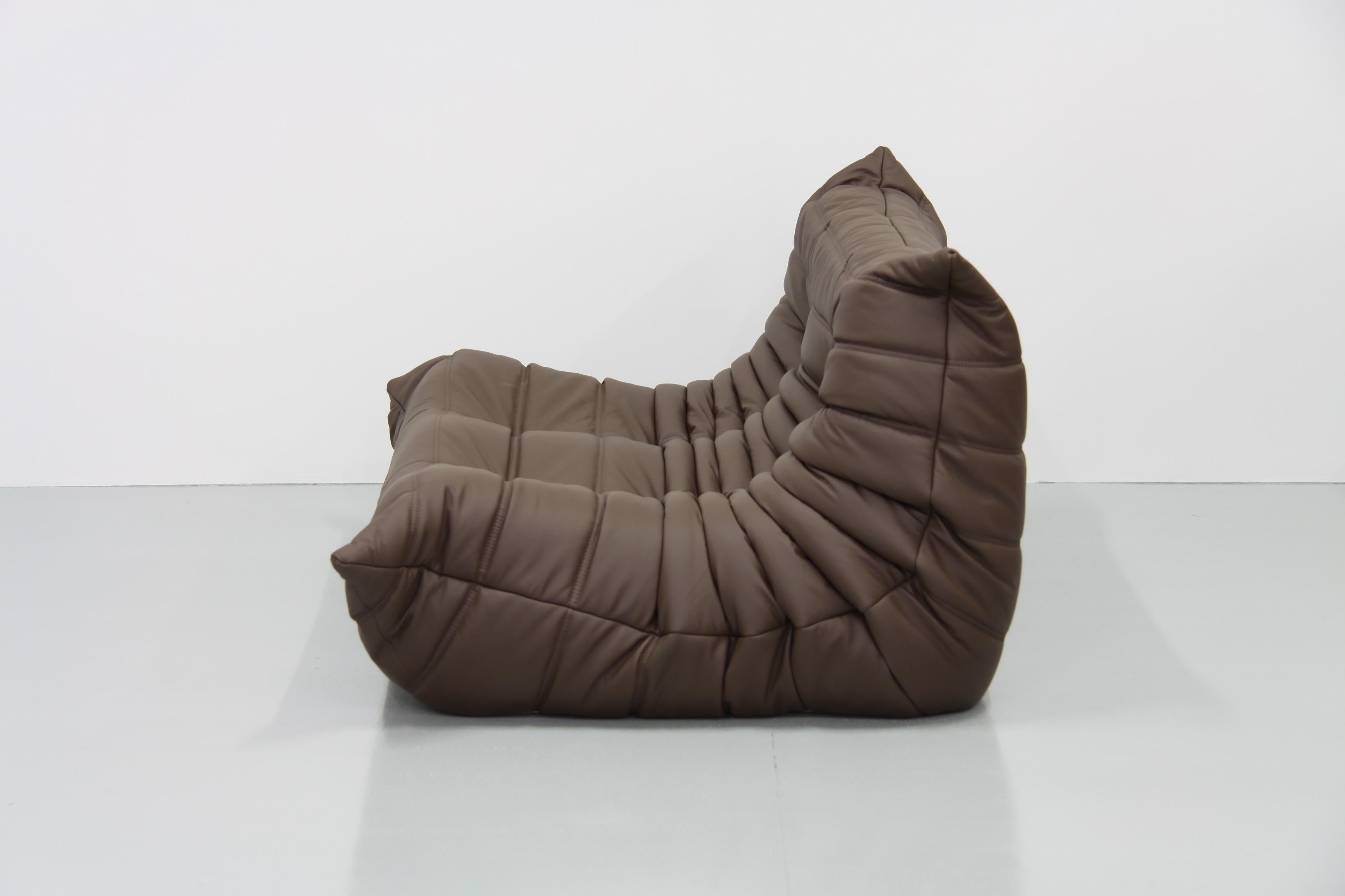 Brown Leather Togo Living Room Set by Michel Ducaroy for Ligne Roset For Sale 12