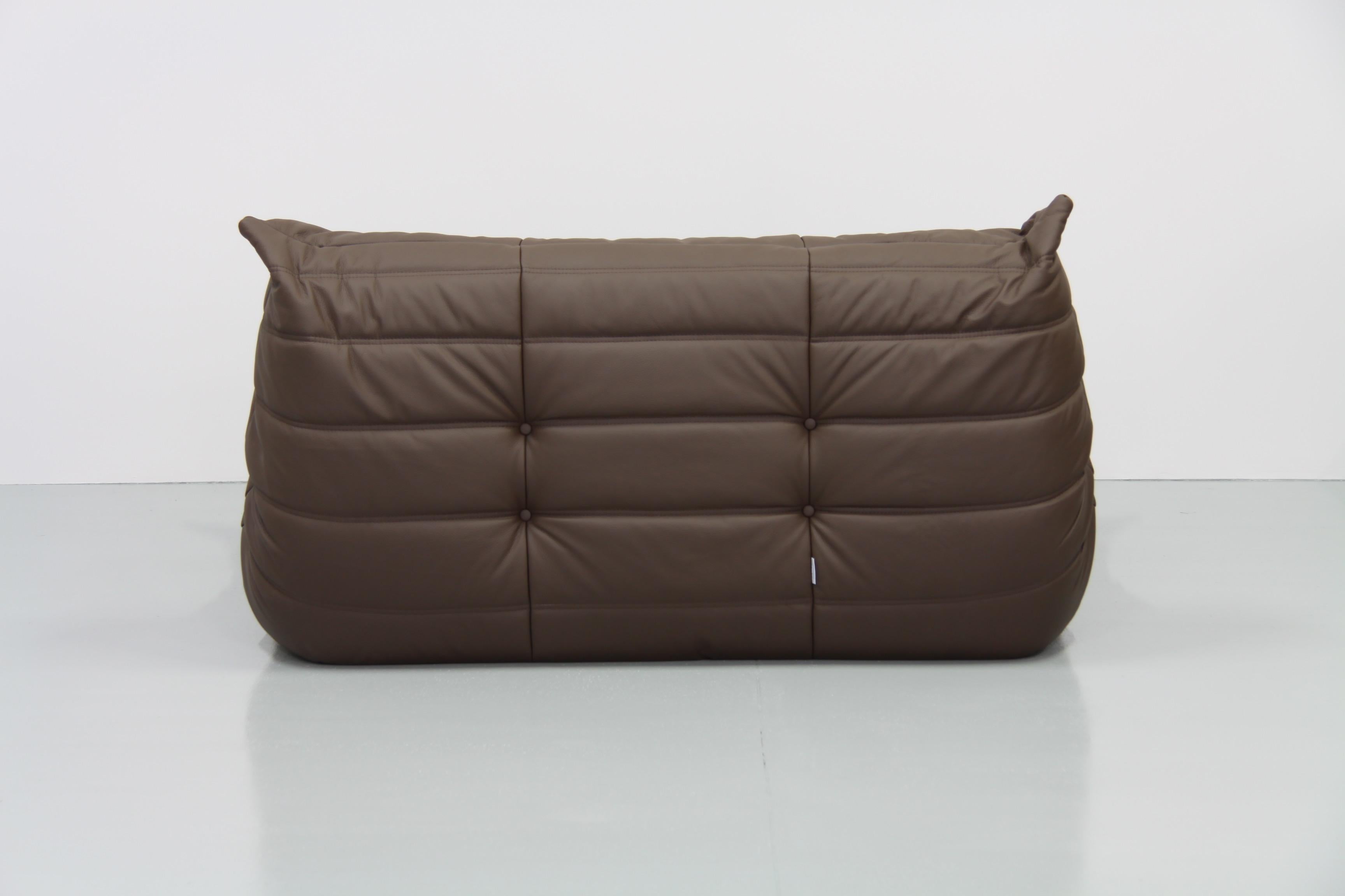 Brown Leather Togo Living Room Set by Michel Ducaroy for Ligne Roset For Sale 14