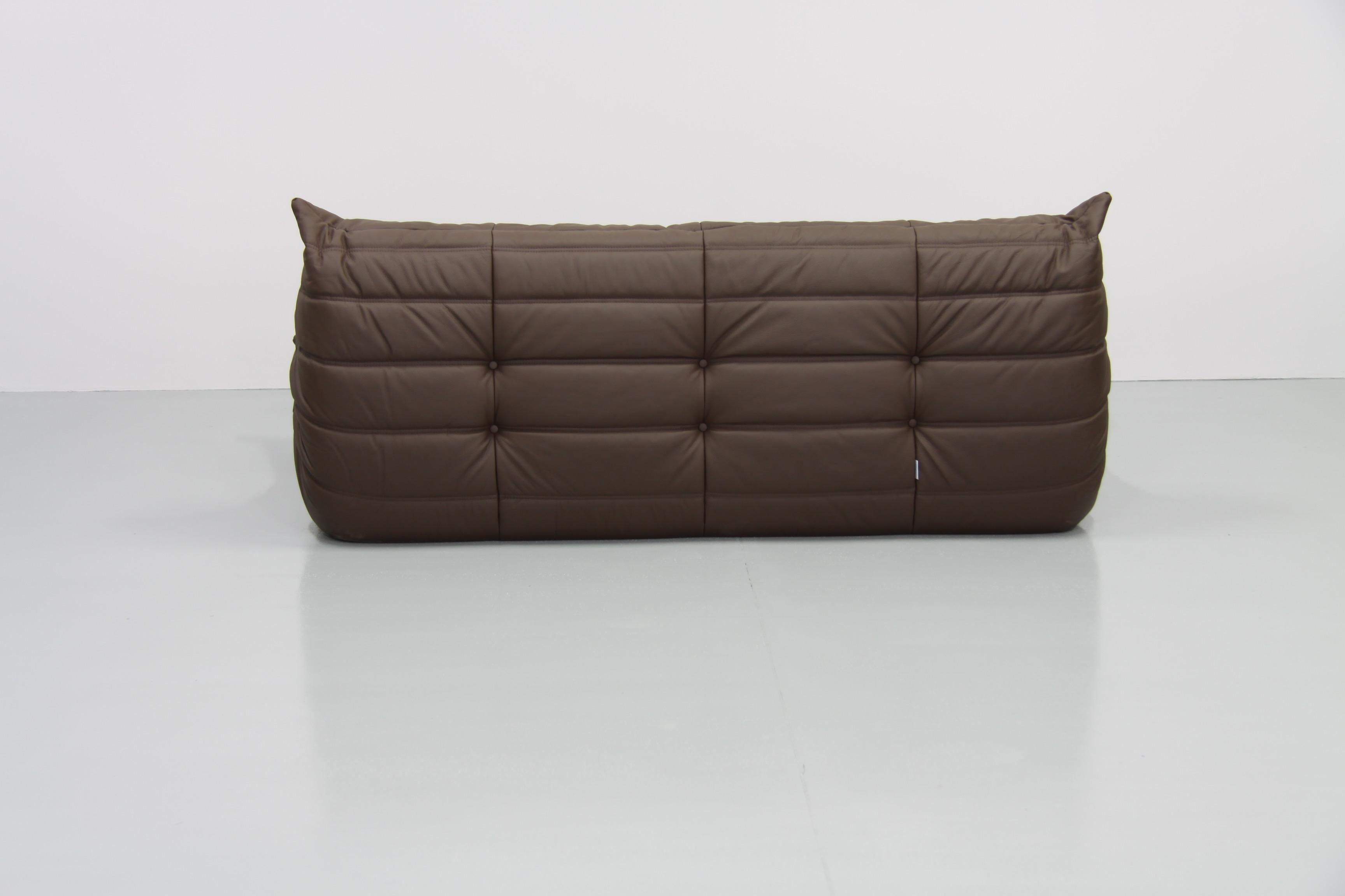 Brown Leather Togo Living Room Set by Michel Ducaroy for Ligne Roset For Sale 1