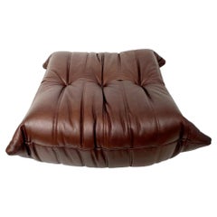 Brown Leather Togo Ottoman by Ligne Roset, 1980s France