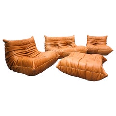 Brown Leather "Togo" Sofa Set by Michel Ducaroy for Ligne Roset, France, 1970s