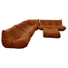 Brown Leather "Togo" Sofa Set by Michel Ducaroy for Ligne Roset, France, 1970s