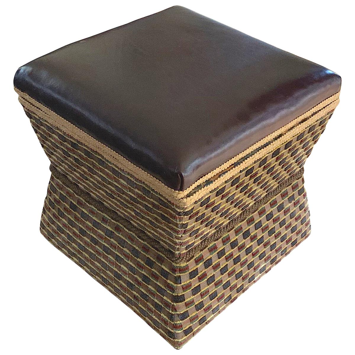 Brown Leather Top Foot Stool, England, 19th Century
