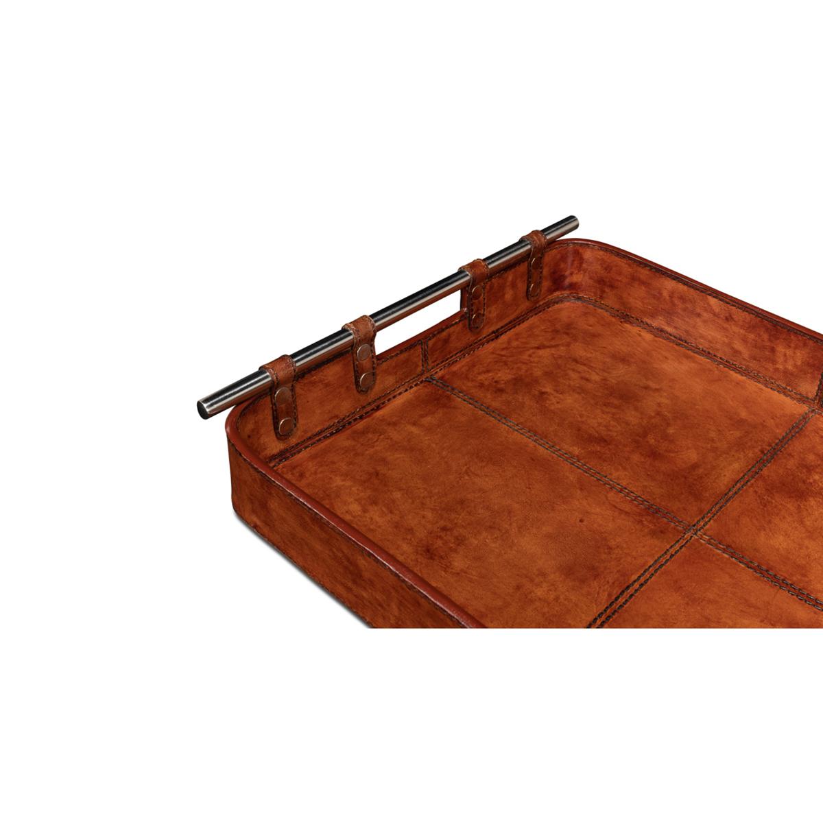 Metal Brown Leather Tray For Sale