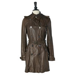 Brown leather trench-coat BURBERRY BRIT