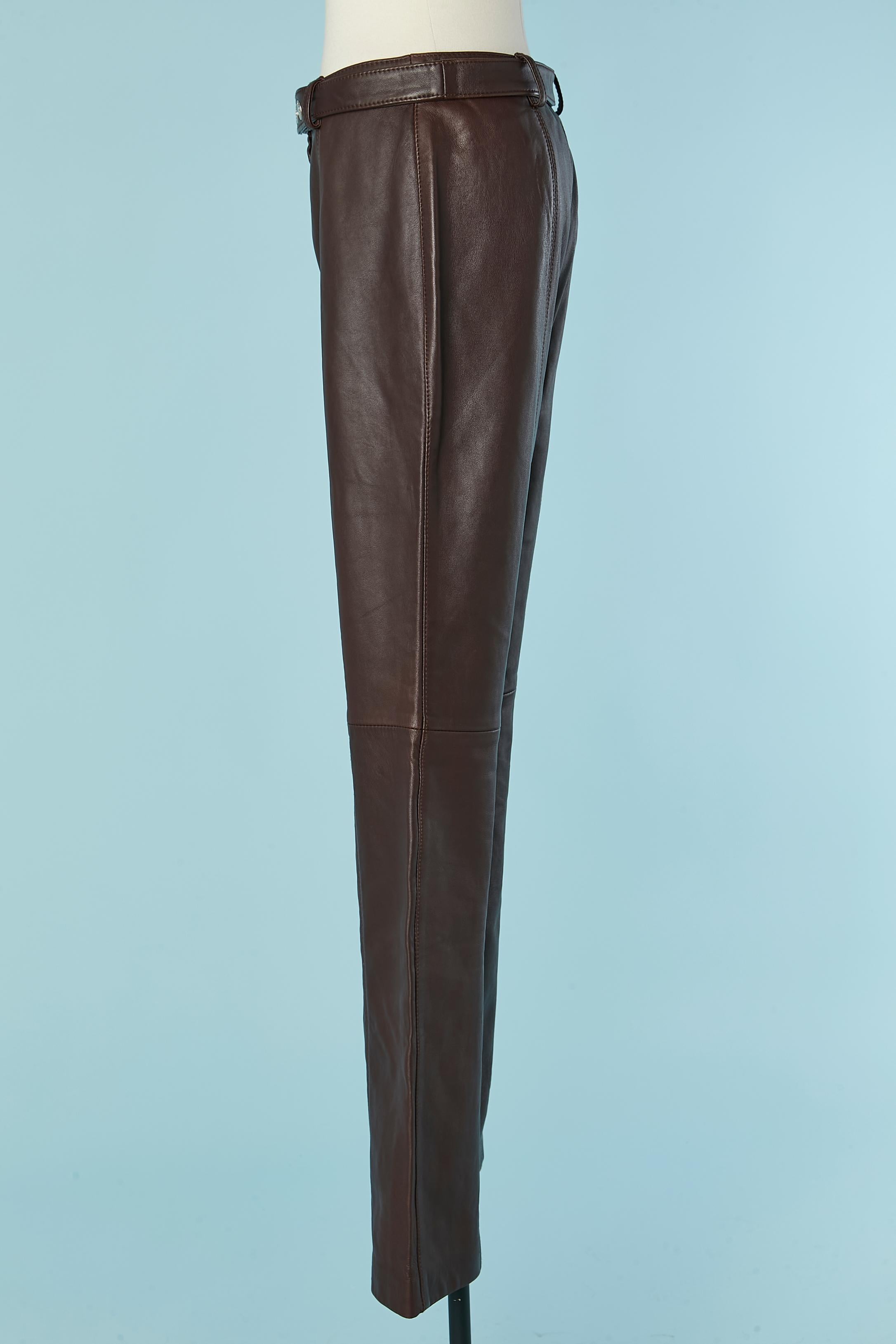 Brown leather trouser with leather belt Dolce & Gabbana In Excellent Condition For Sale In Saint-Ouen-Sur-Seine, FR