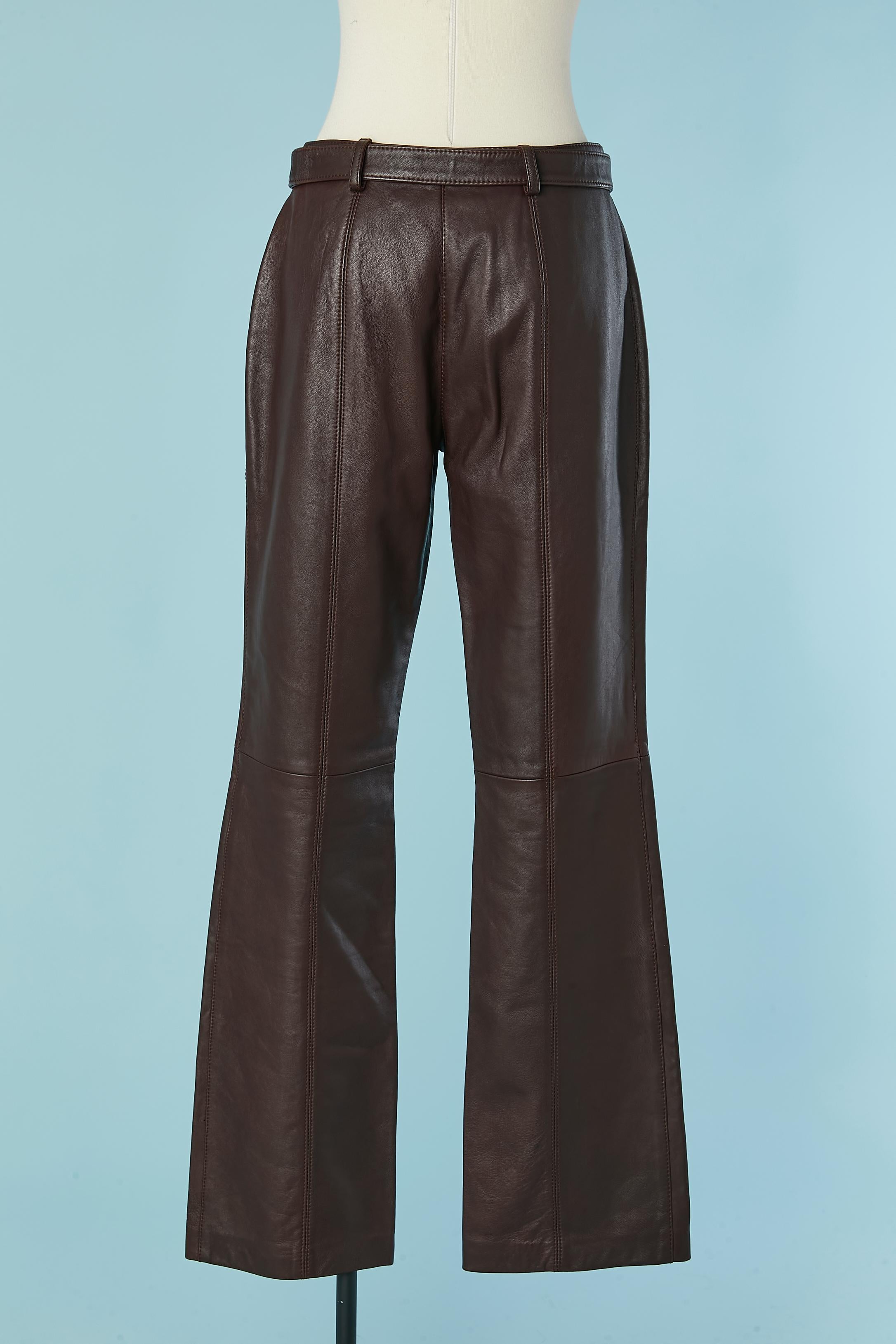 Women's Brown leather trouser with leather belt Dolce & Gabbana For Sale