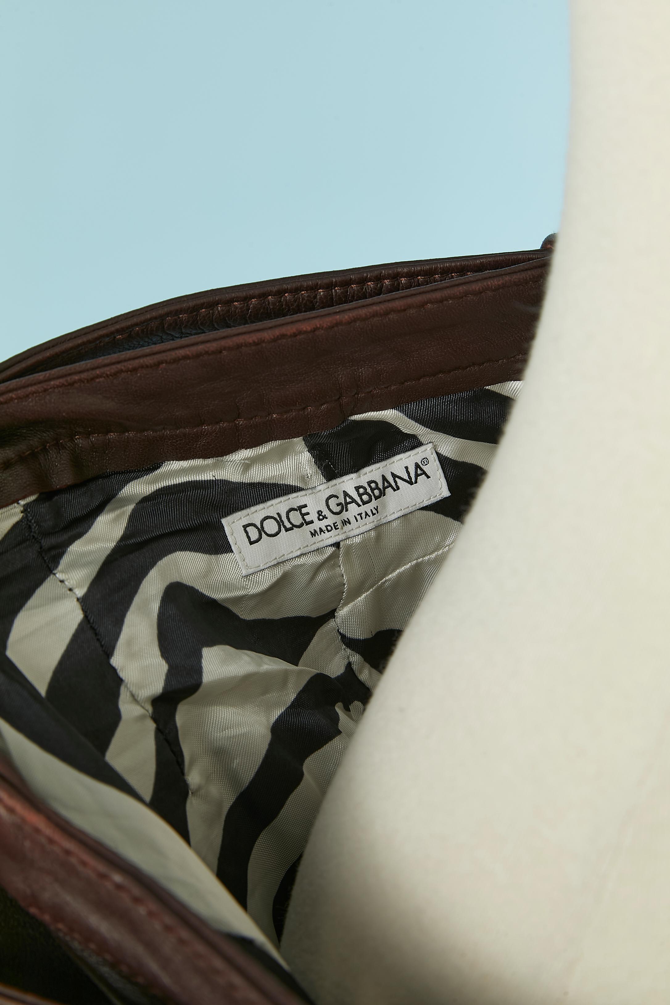 Brown leather trouser with leather belt Dolce & Gabbana For Sale 1