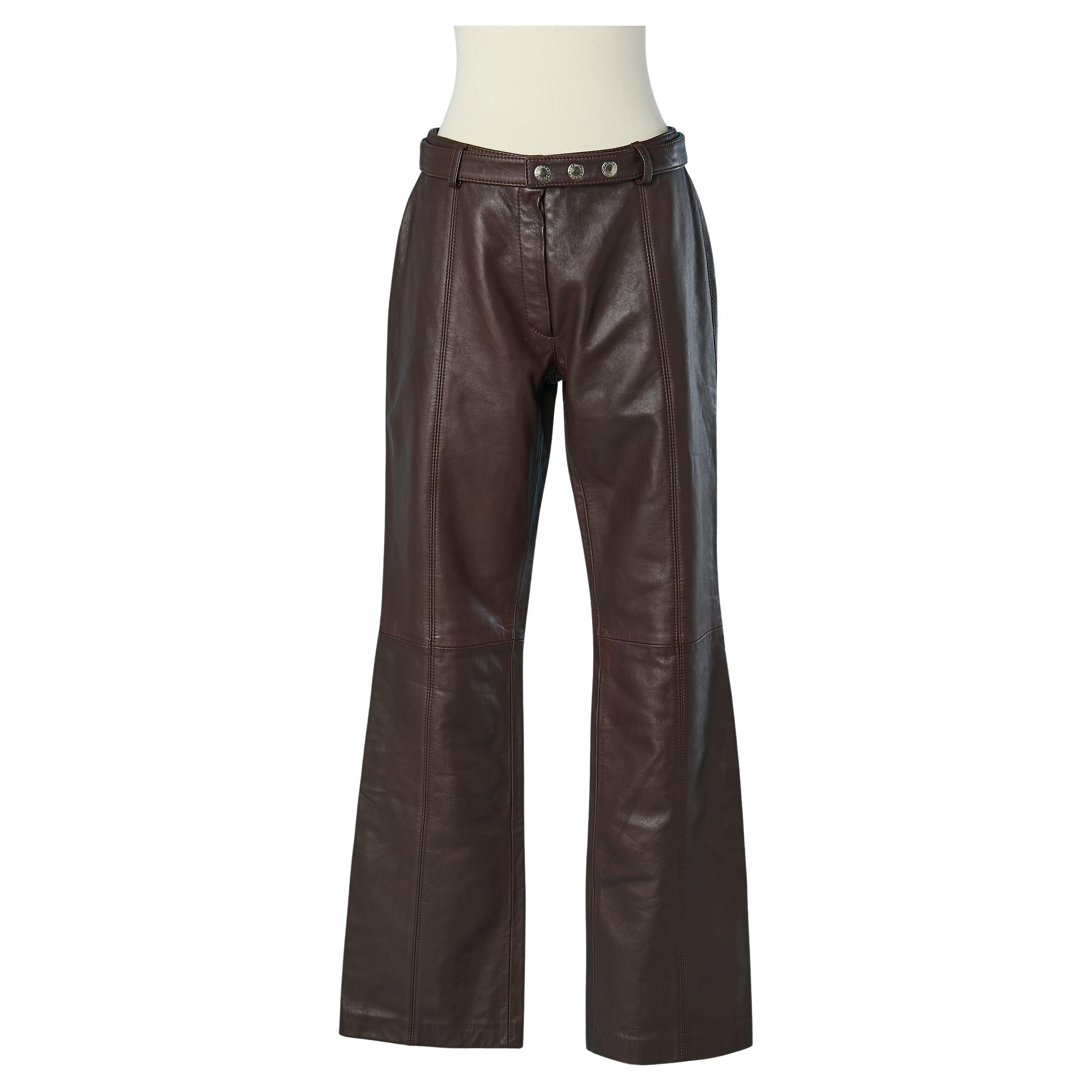 Brown leather trouser with leather belt Dolce & Gabbana For Sale