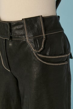 Brown leather trouser with top-stitching JOHN GALLIANO