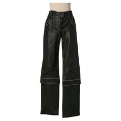 Brown leather trouser with top-stitching JOHN GALLIANO