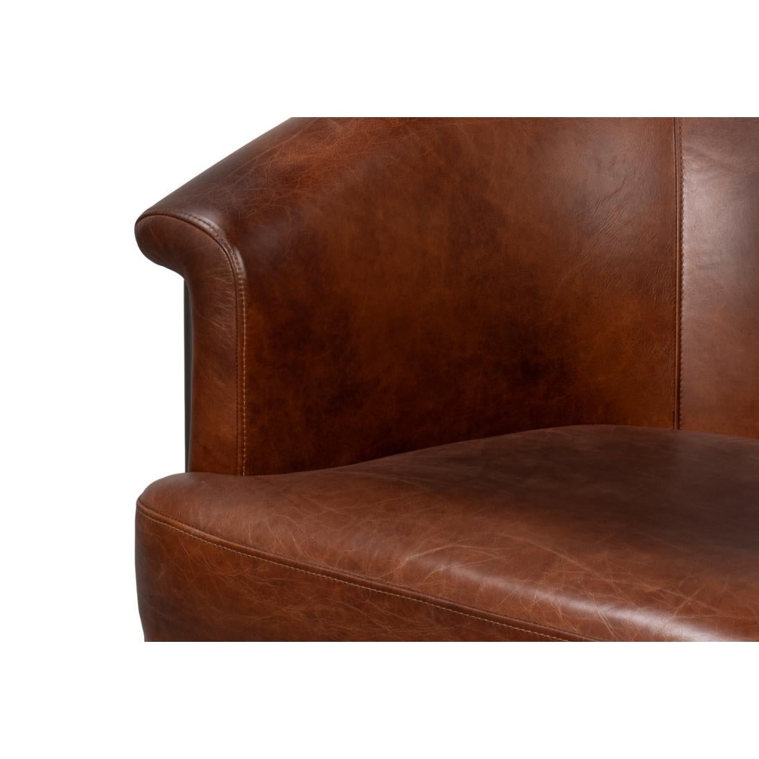 Brown Leather Tub Chair For Sale 3