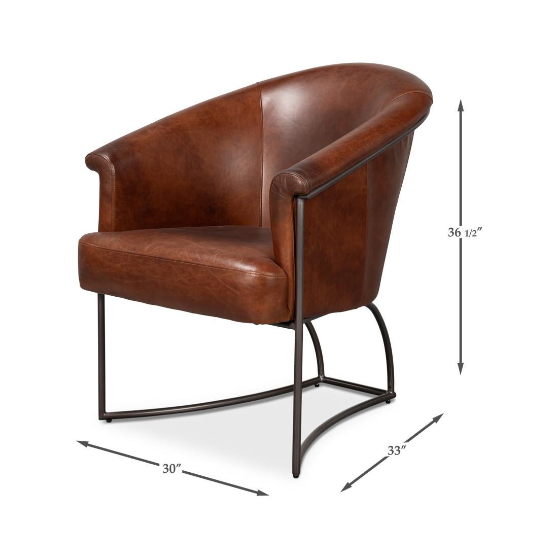 Brown Leather Tub Chair For Sale 4