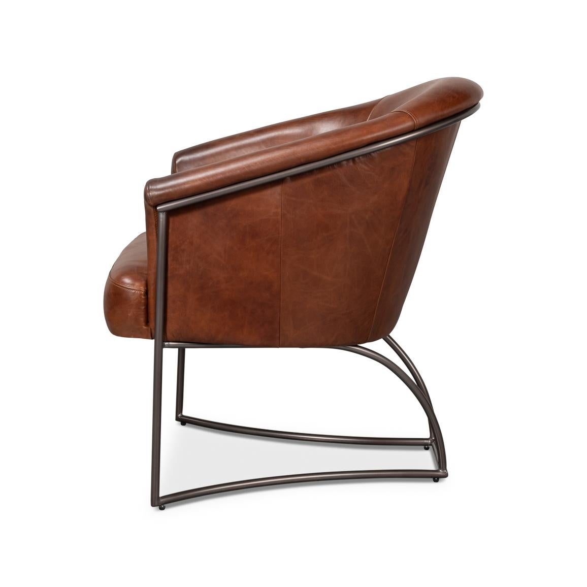 Mid-Century Modern Brown Leather Tub Chair For Sale