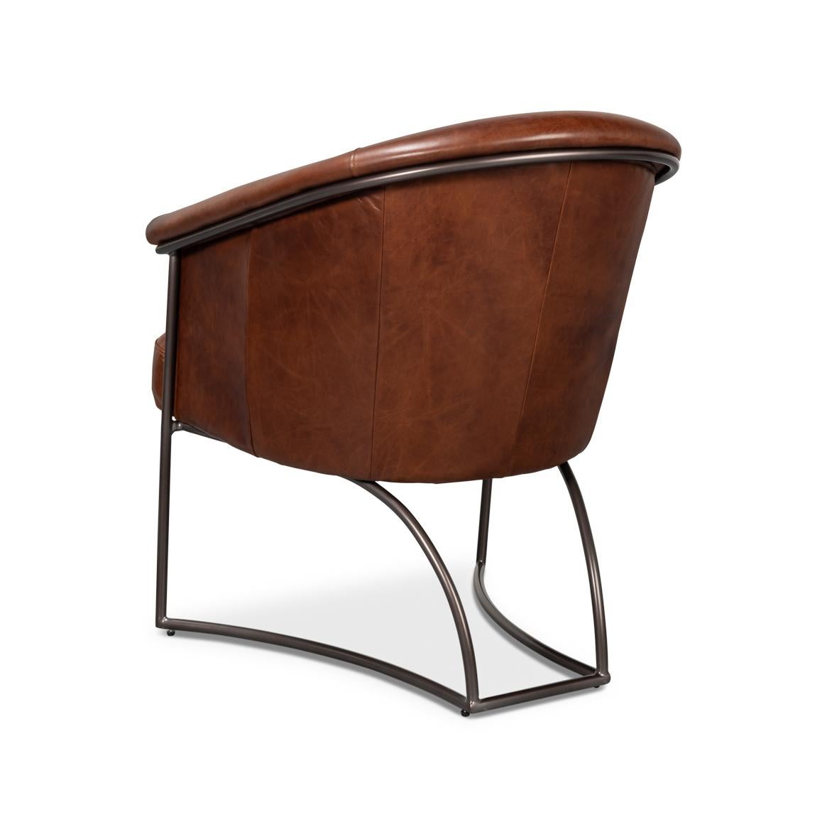 Brown Leather Tub Chair In New Condition For Sale In Westwood, NJ