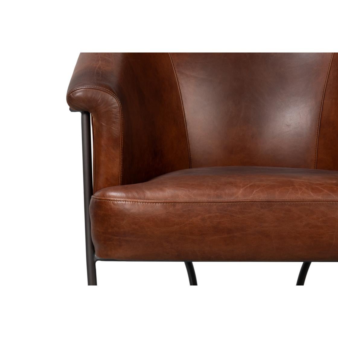 Brown Leather Tub Chair For Sale 1