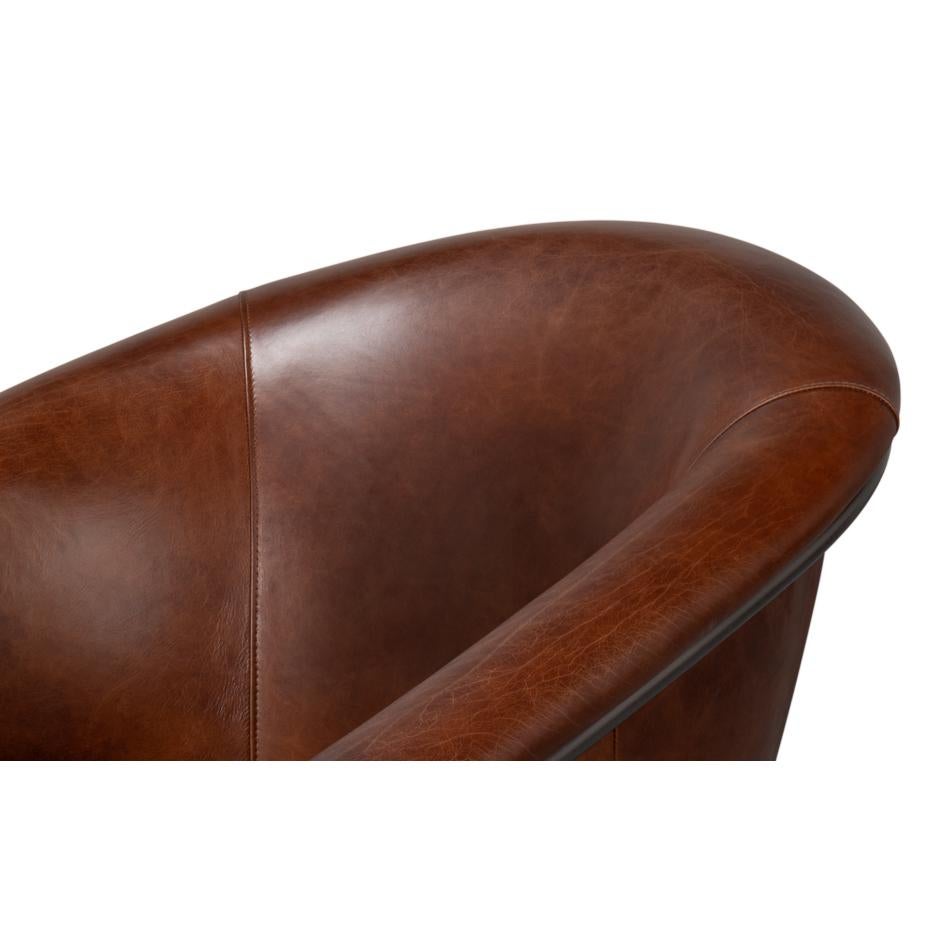 Brown Leather Tub Chair For Sale 2
