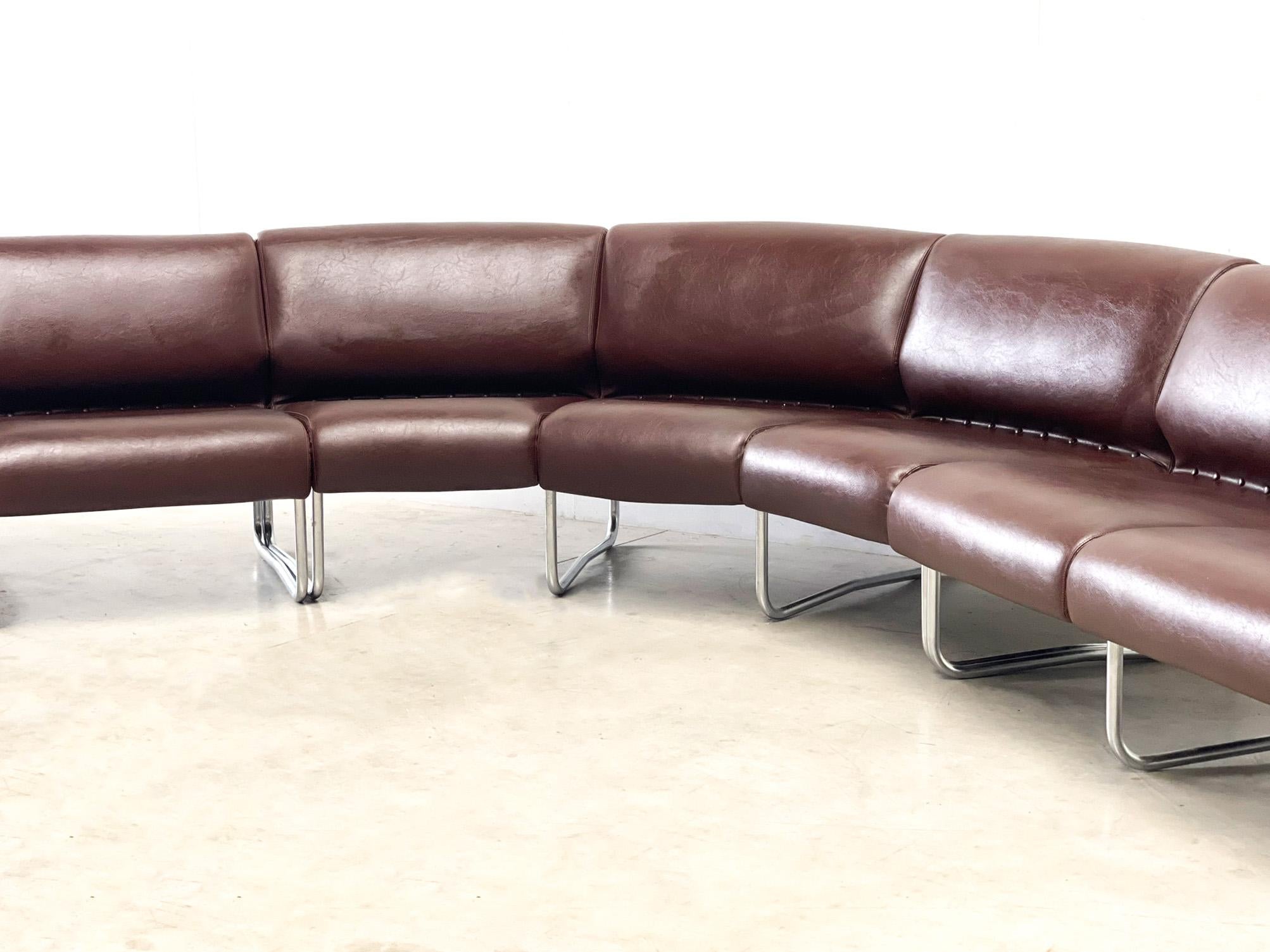 Late 20th Century Brown leather tubular modular sofa For Sale