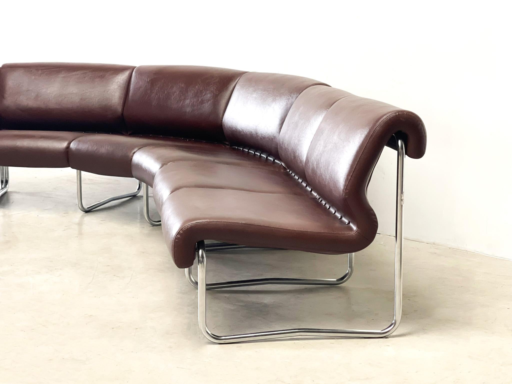 Leather Brown leather tubular modular sofa For Sale