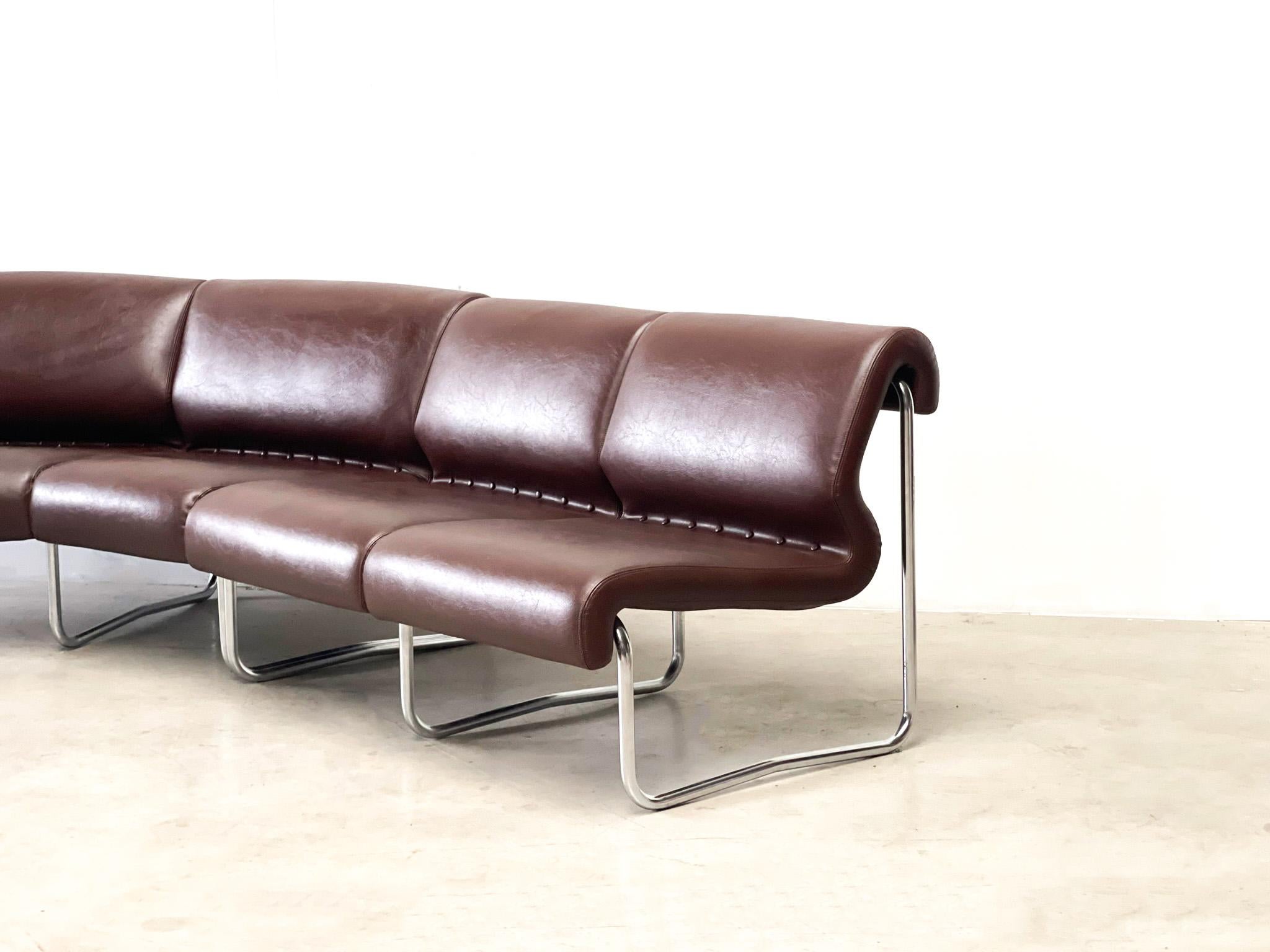 Brown leather tubular modular sofa For Sale 3
