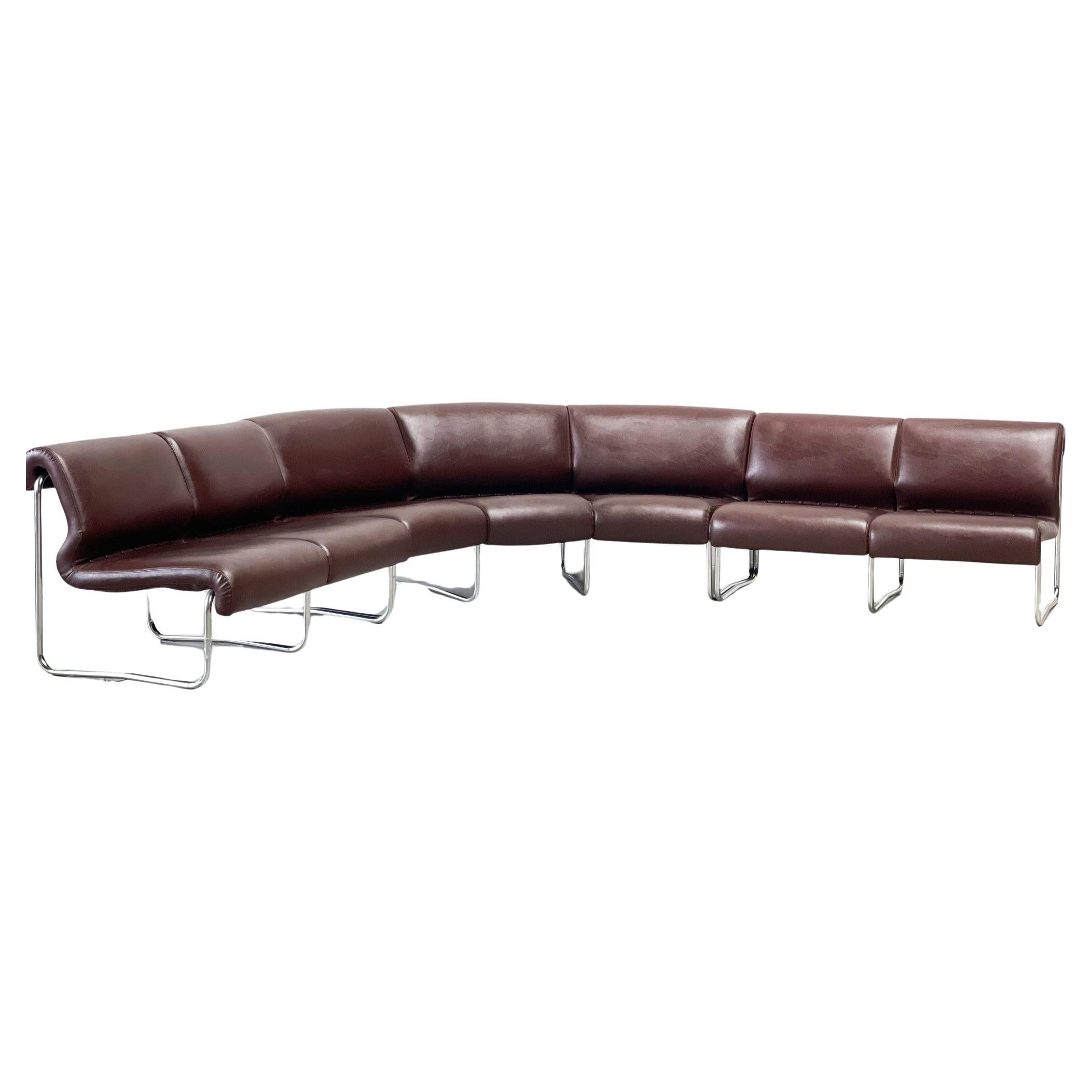 Brown leather tubular modular sofa For Sale