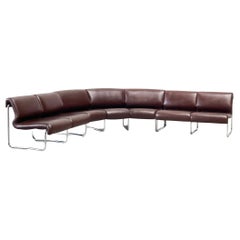 Brown leather tubular modular sofa