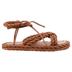 Used Brown Leather Twisted Rope Sandals Size IT 38