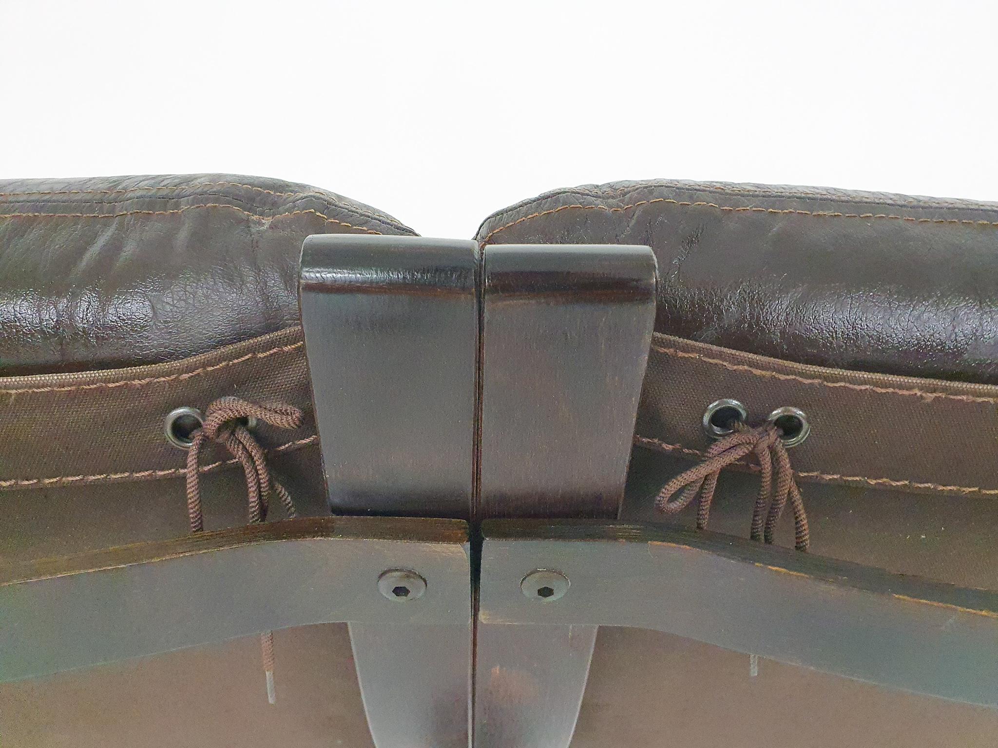 Brown Leather Two-Seater Sofa, Norway 1970's For Sale 5