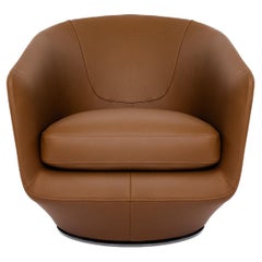 Brown Leather U Turn Swivel Armchair by Bensen - Available Now