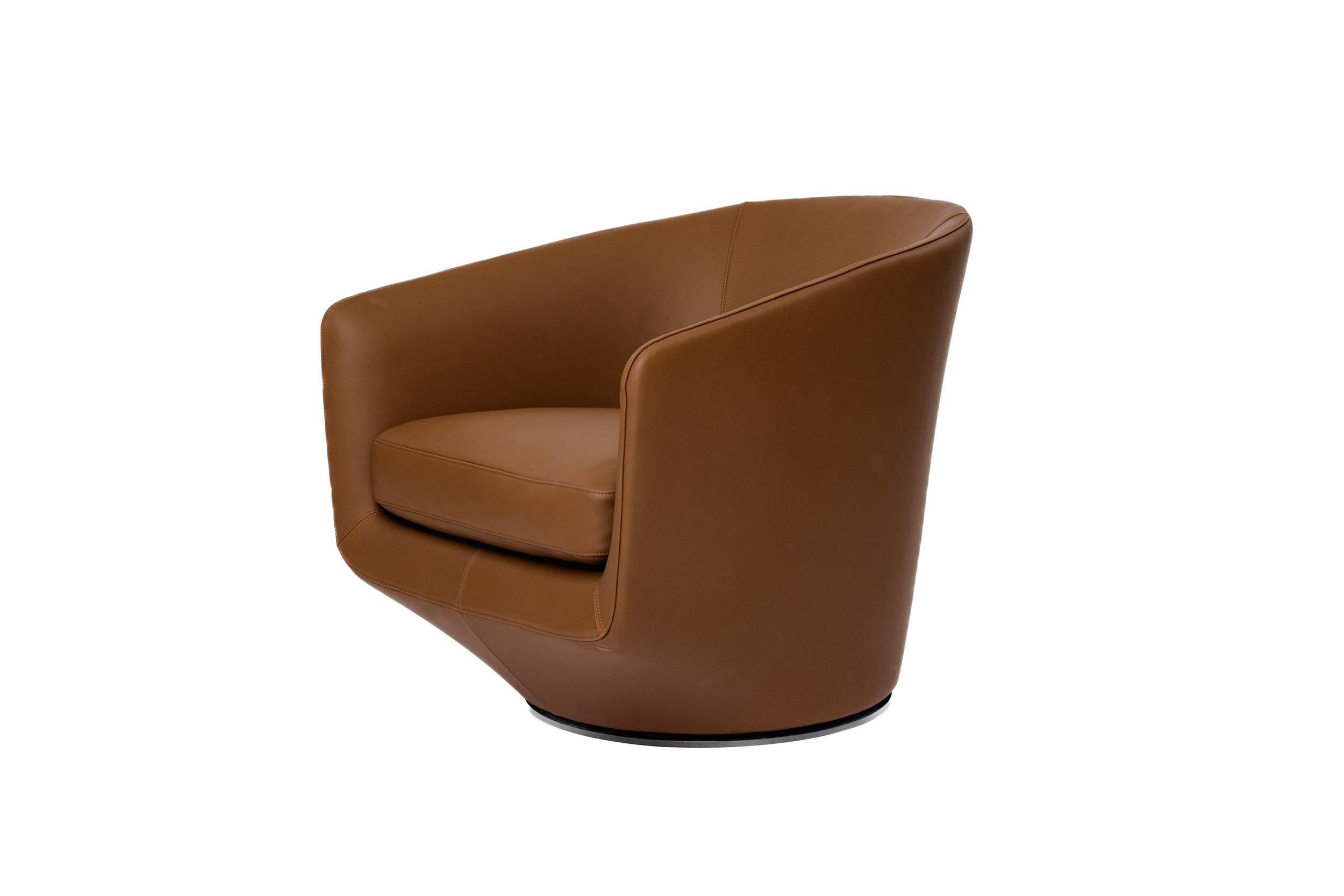 Canadian Brown Leather U Turn Swivel Club Armchair by Bensen - Available Now For Sale