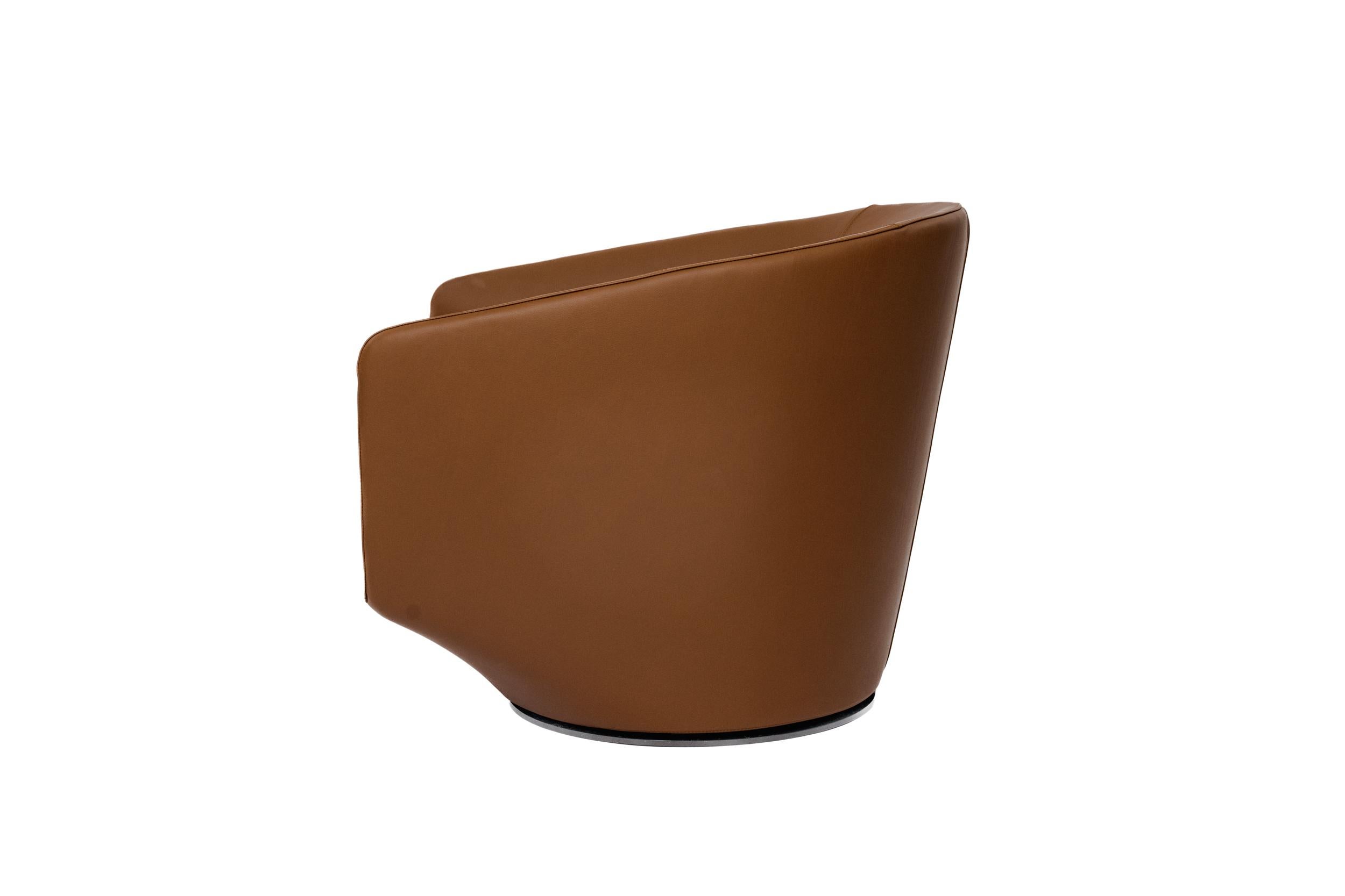 Powder-Coated Brown Leather U Turn Swivel Club Armchair by Bensen - Available Now For Sale