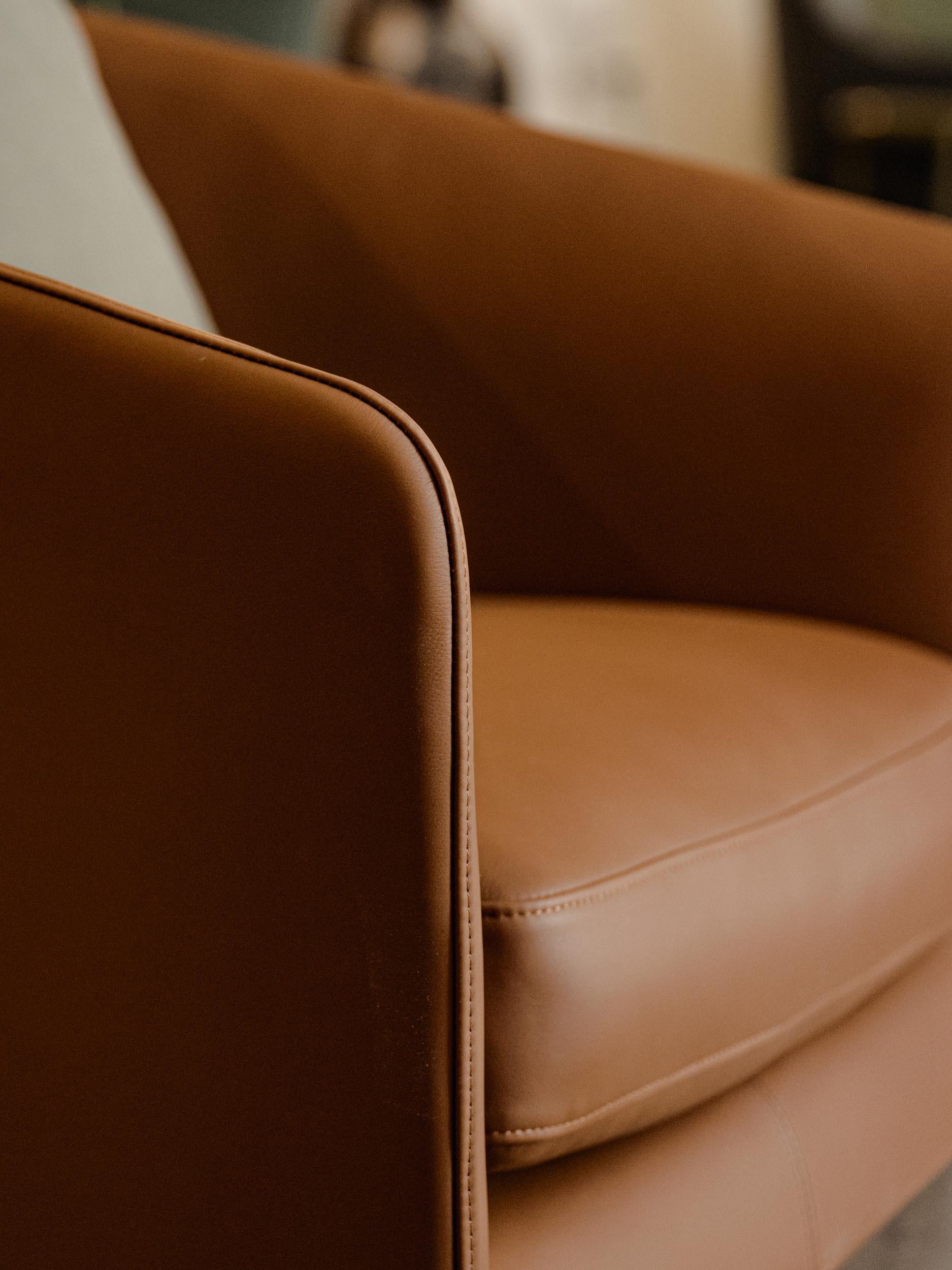 Metal Brown Leather U Turn Swivel Club Armchair by Bensen - Available Now